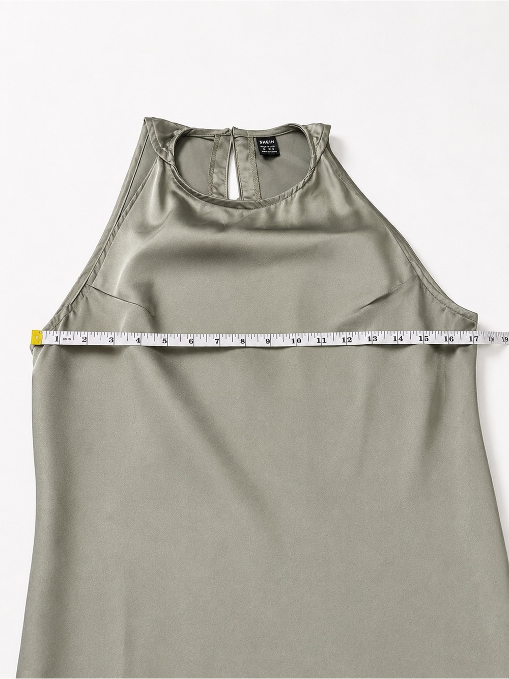 SHEIN Satin Maxi Dress Sage Green High Neck Sleeveless Slip Dress Size M - Picture 8 of 13